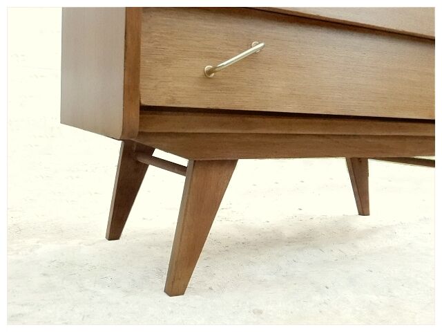 Renovated vintage chest of drawers 1960s golden oak compass feet