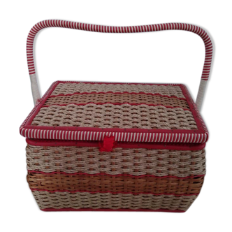 Mallette boite a couture osier vintage