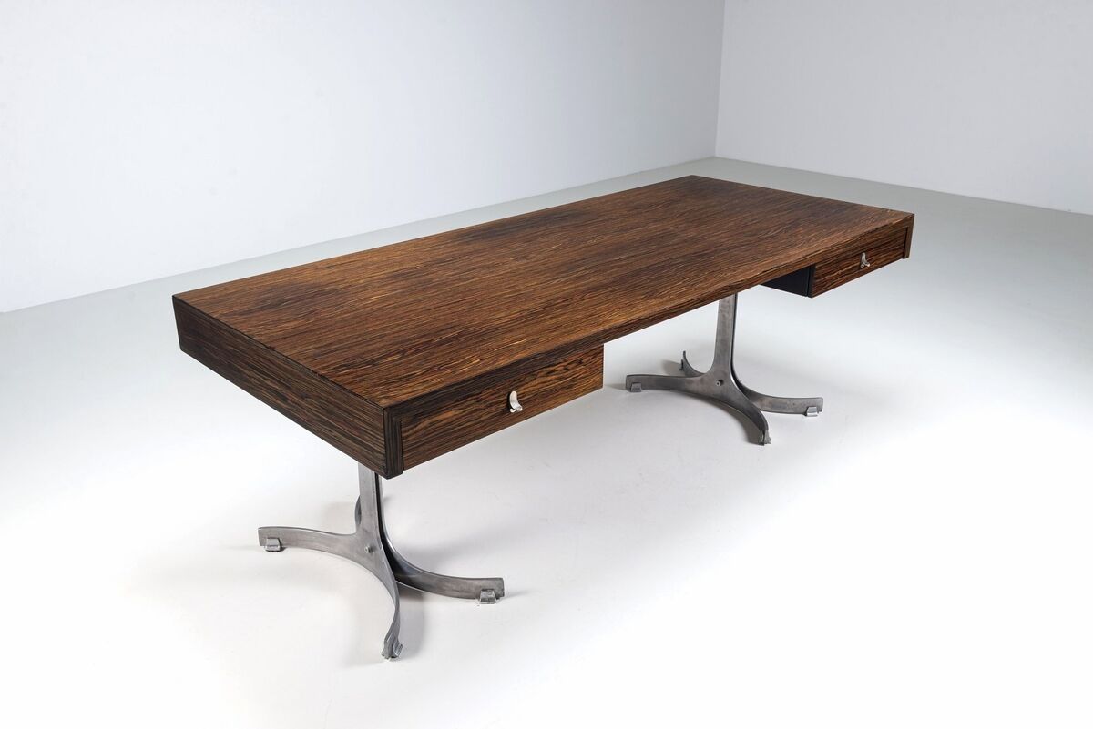Trau Arredamenti Metallici S.P.A. large desk rosewood Italy 1960