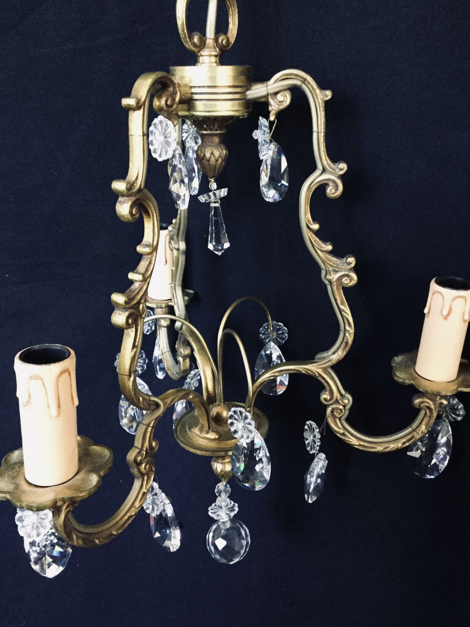 Bronze and crystal 3 light cage chandelier