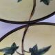 A pair of vintage Chinese decorative plates with floral designs on a yellow background.