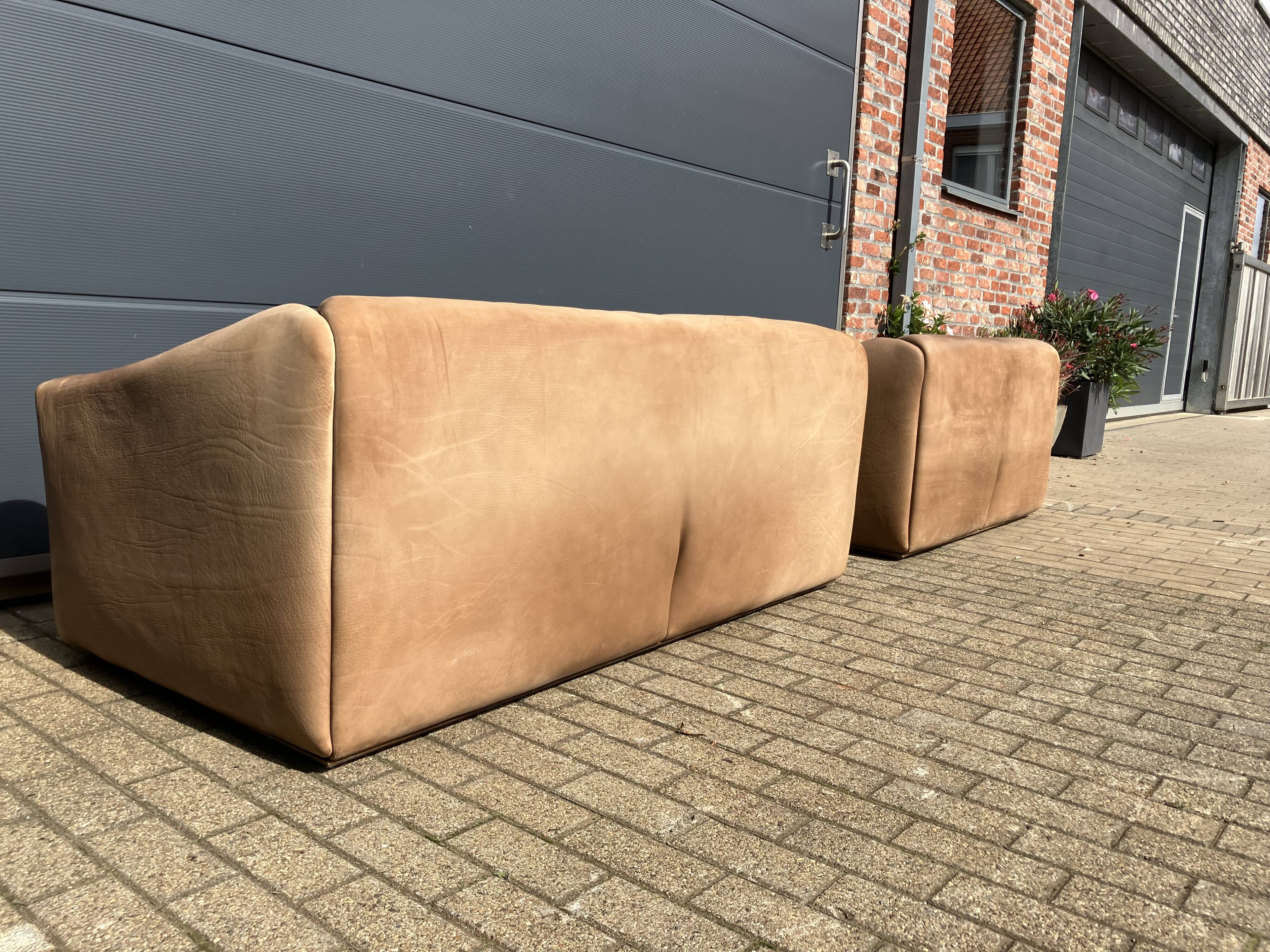 3-seater De Sede sofa in 5mm NECK Buffalo leather, Cognac color