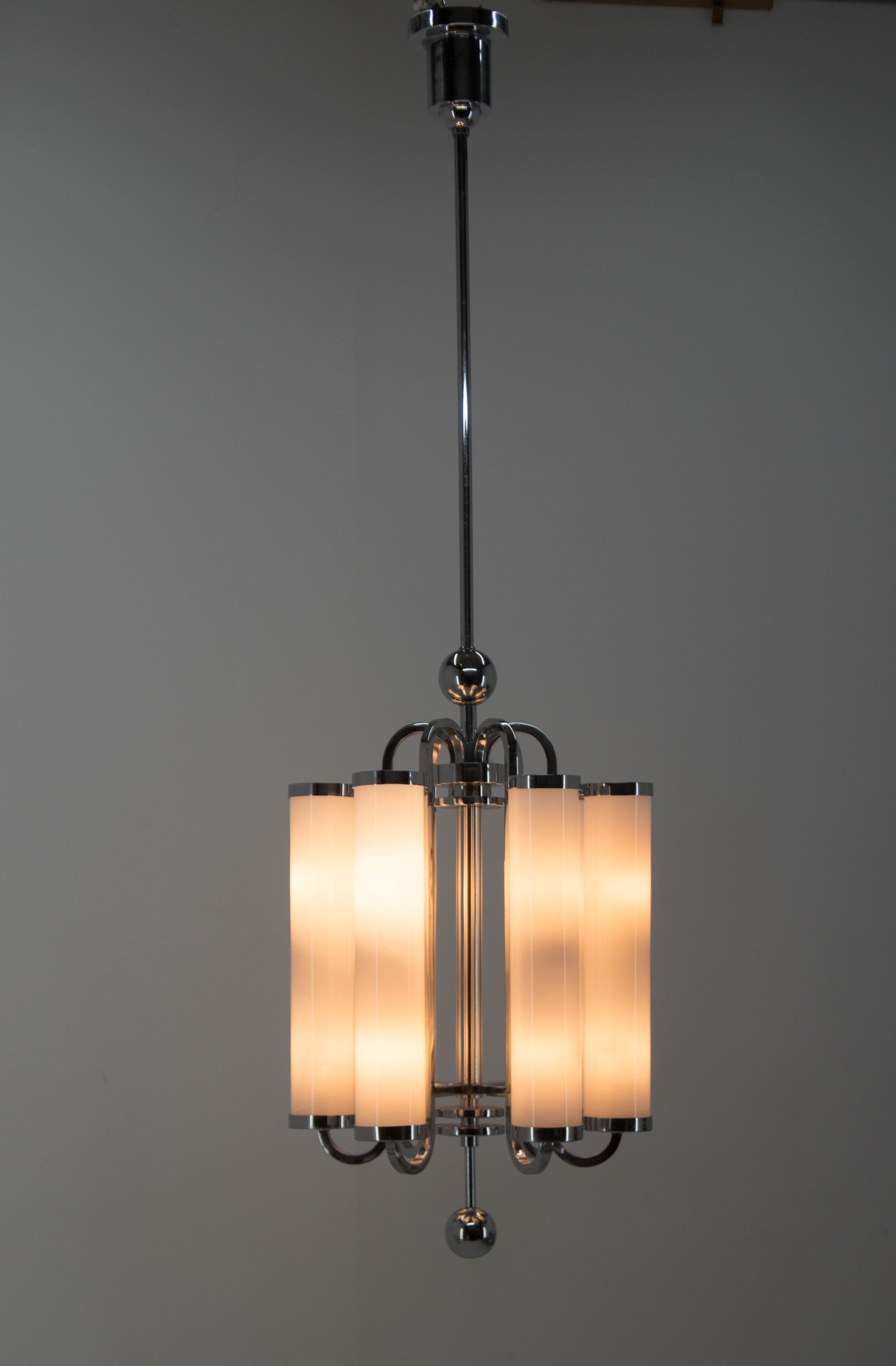 Bauhaus chrome-plated tubular chandelier, 1930s