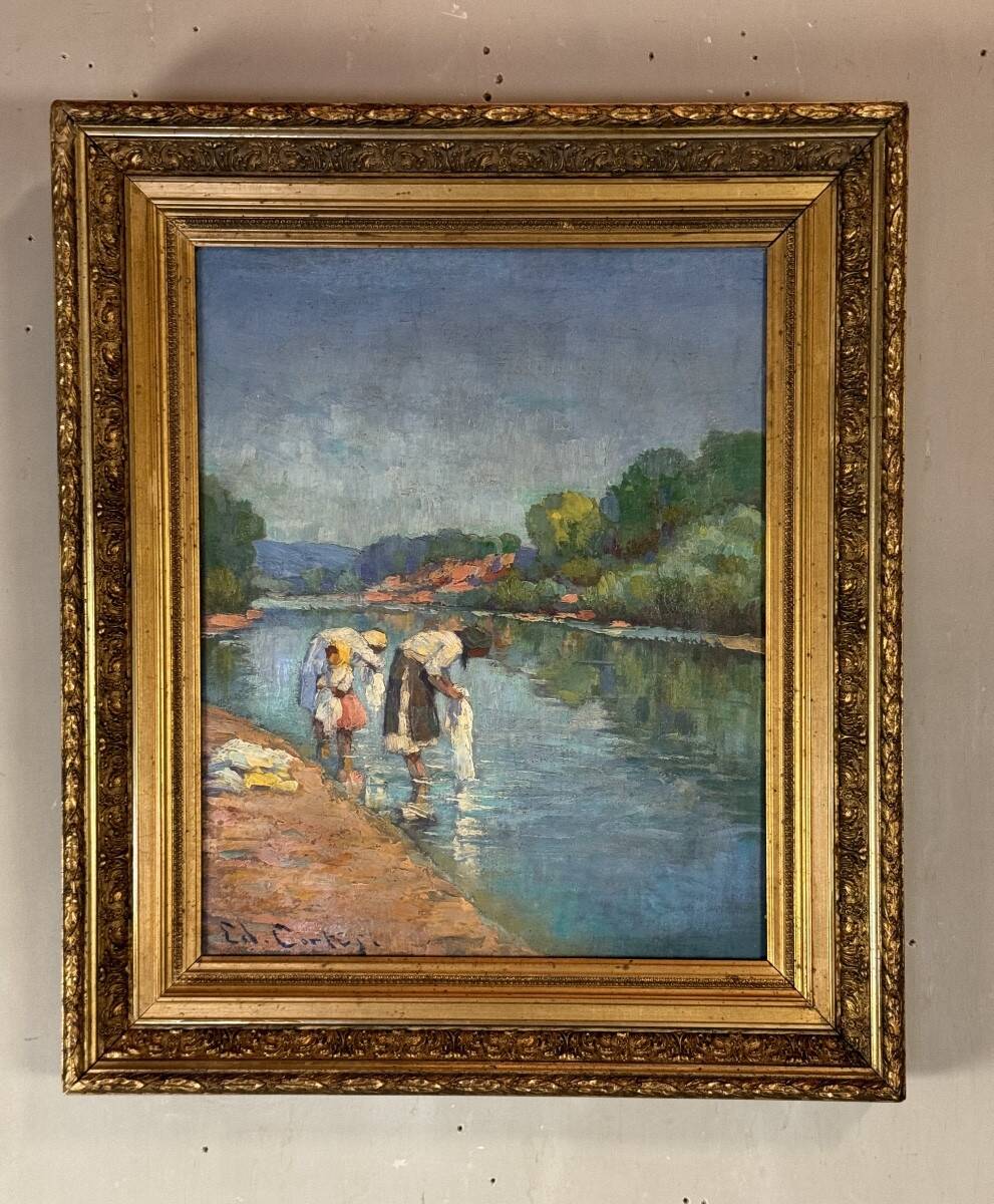 Édouard Cortes, (1882-1969), “Washerwomen”, oil on canvas
