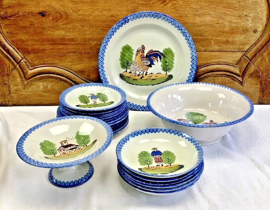 Old rooster hen dish Saint Clément Luneville model Charolles