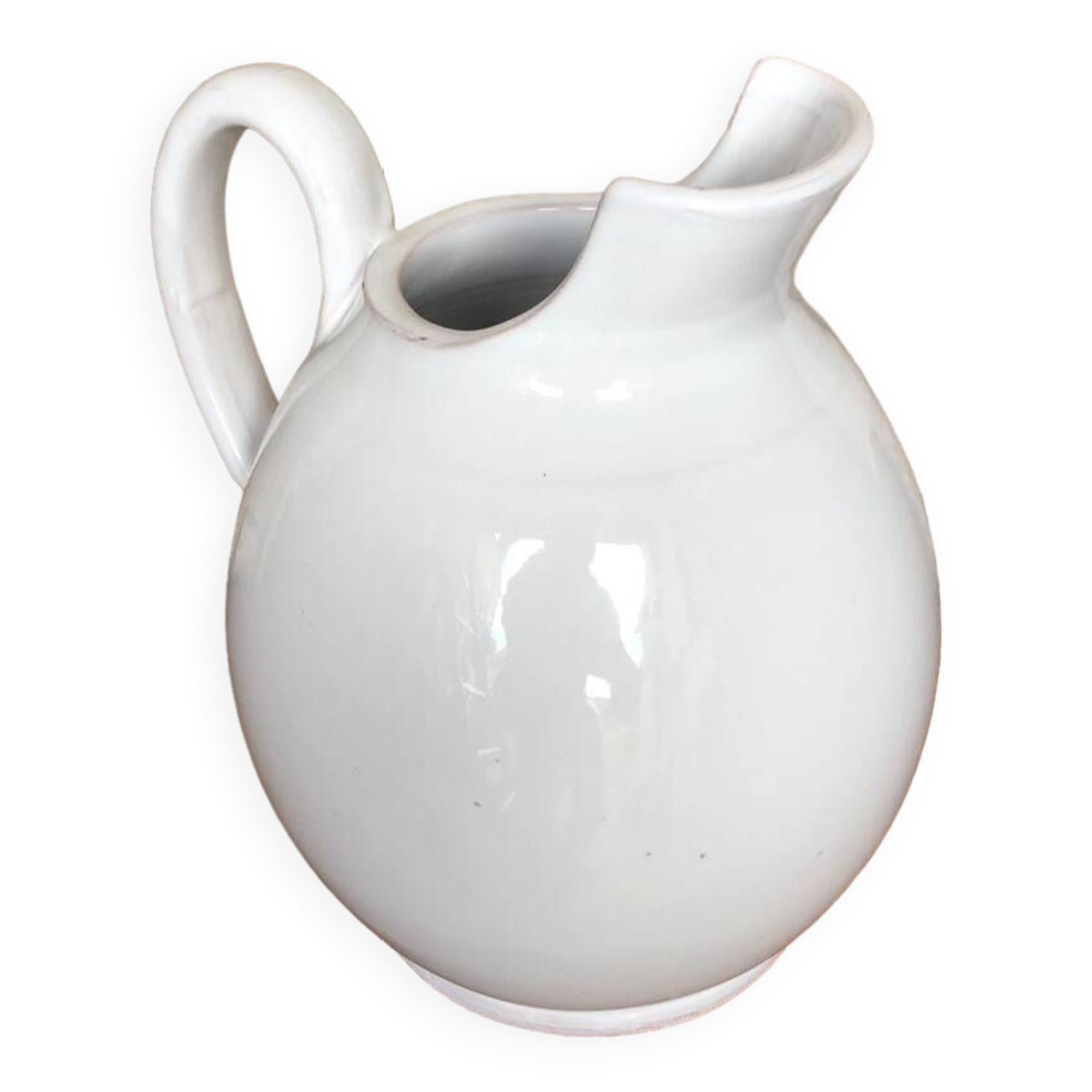 Old Nicola FASANO White Enameled Terracotta Pitcher Italy Vintage #A763