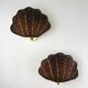 Paire de lampes murales en osier en forme de coquillage, rotin et laiton, années 1980, Italie