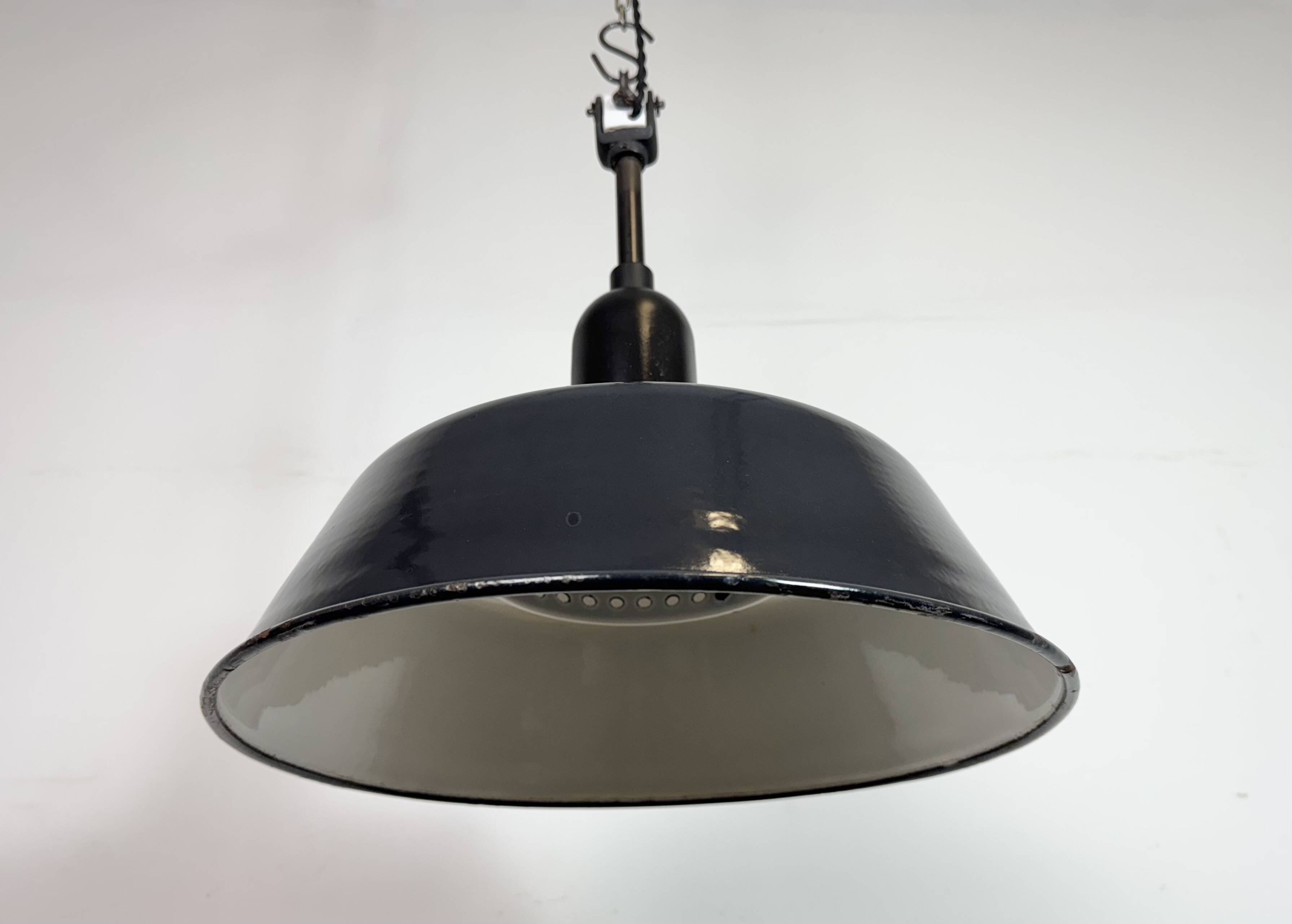 Industrial Black Enamel Factory Lamp with Porcelain Top, 1950s