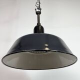 Industrial Black Enamel Factory Lamp with Porcelain Top, 1950s