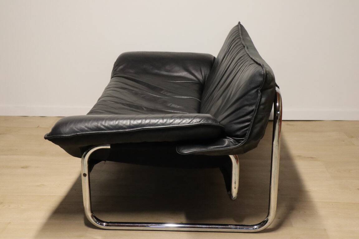 Vintage sofa by Johan Bertil Häggström for Ikéa in leather and chrome metal, 1970s