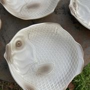 6 flat plates fish in beige ceramic Salins les bains