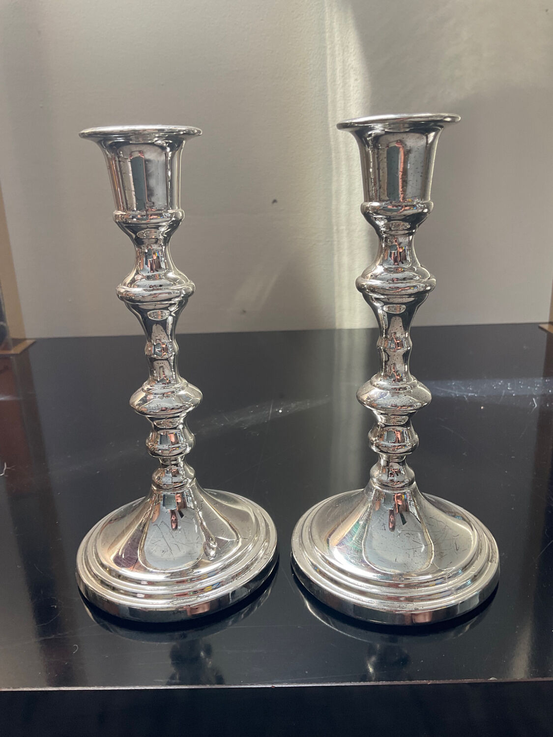 Pair of vintage candle holders torches in silver metal