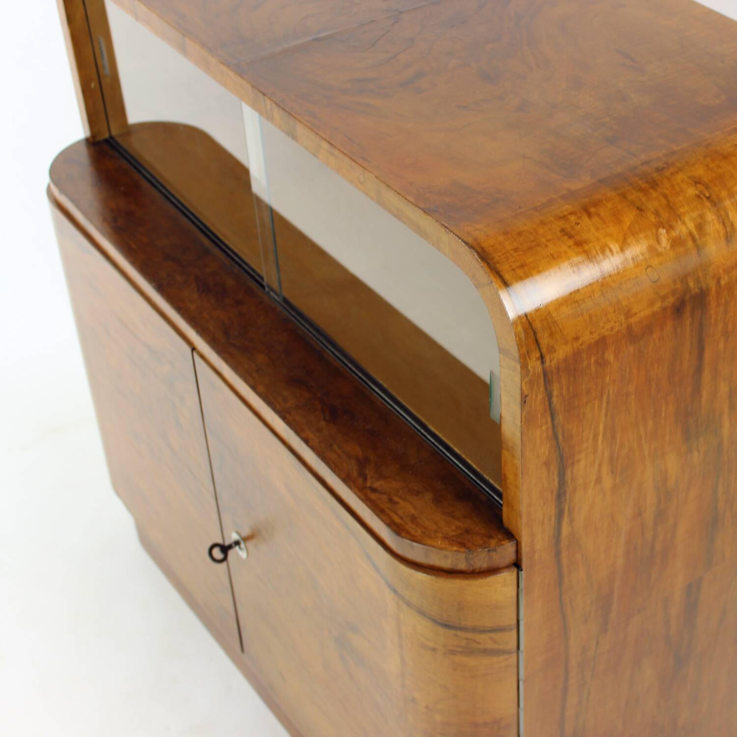 Art Deco Sideboard / Dry Bar In Walnut, Czechoslovakia 1930s