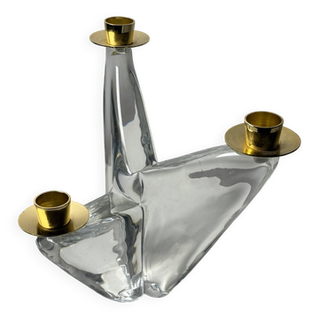Modernist chandelier in solid crystal and brass – Signed Schneider 1960
