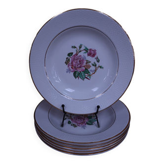 6 floral half porcelain deep plates KIFO Amandinoise