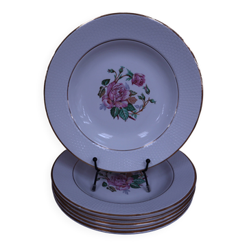 6 floral half porcelain deep plates KIFO Amandinoise
