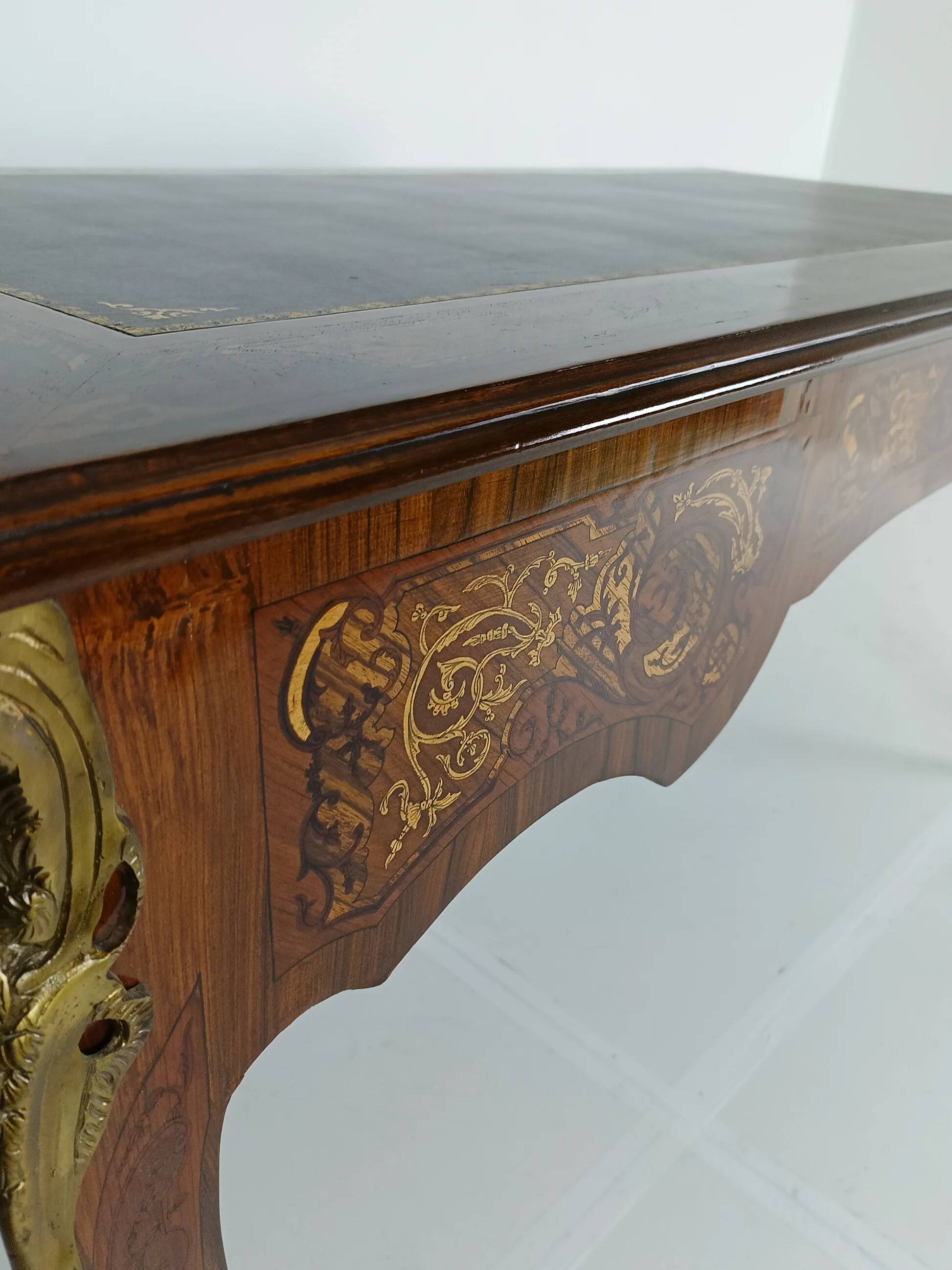 Louis XV style double-sided mahogany and rosewood flat desk