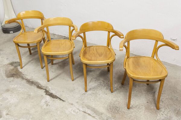 Lot de 4 chaises fauteuils bistrot à accoudoir 1960