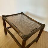 Side Table Bamboo Rattan Smoked Glass 1970s, Table Basse Rotin Verre Fumé