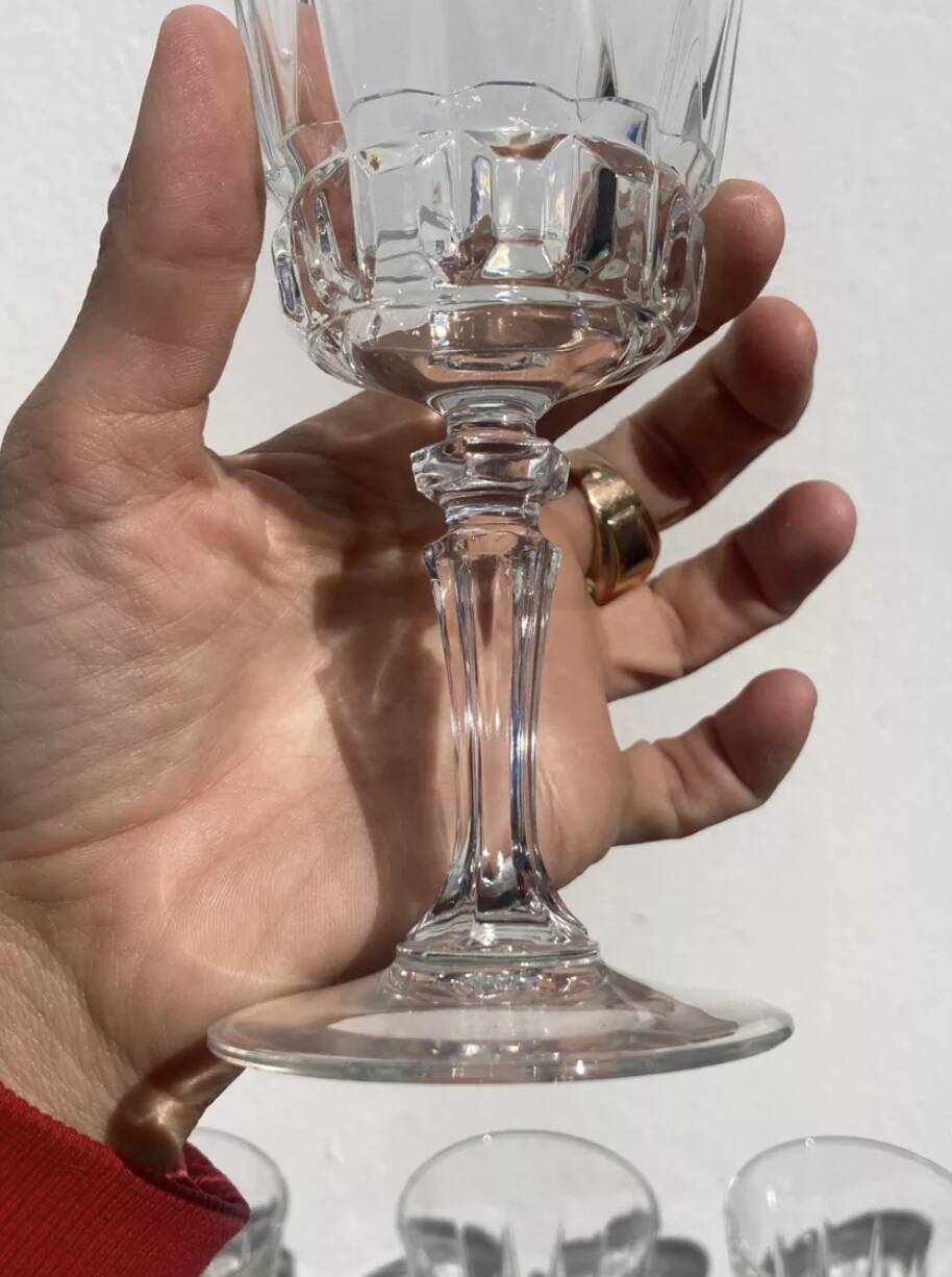 10 old cut stemmed glasses