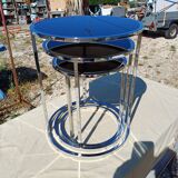 3 Vintage Nesting Tables Chrome and Smoked Glass
