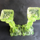 2 old yellow uraline glass candle holders signed portieux