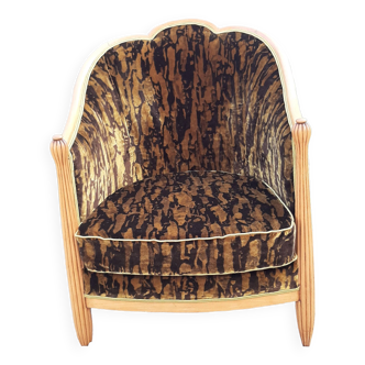 Fauteuil Art Déco, tissu en velours marron