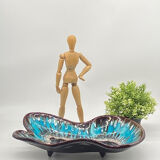 Large flat on Vallauris service stand, vintage, fruit cup, turquoise