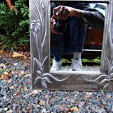 Vintage 70s Art Nouveau style hand-embossed tin wall mirror