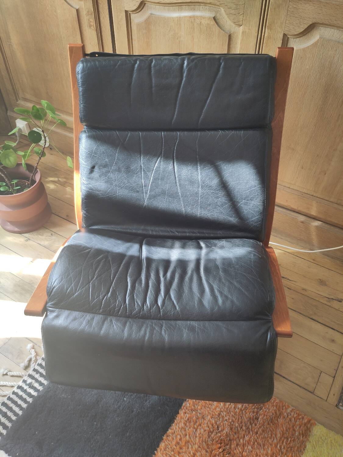Pair of black leather armchairs Ekornes Ingmar Relling Norway 1960