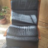 Pair of black leather Siesta armchairs Ekornes Ingmar Relling Norway 1960