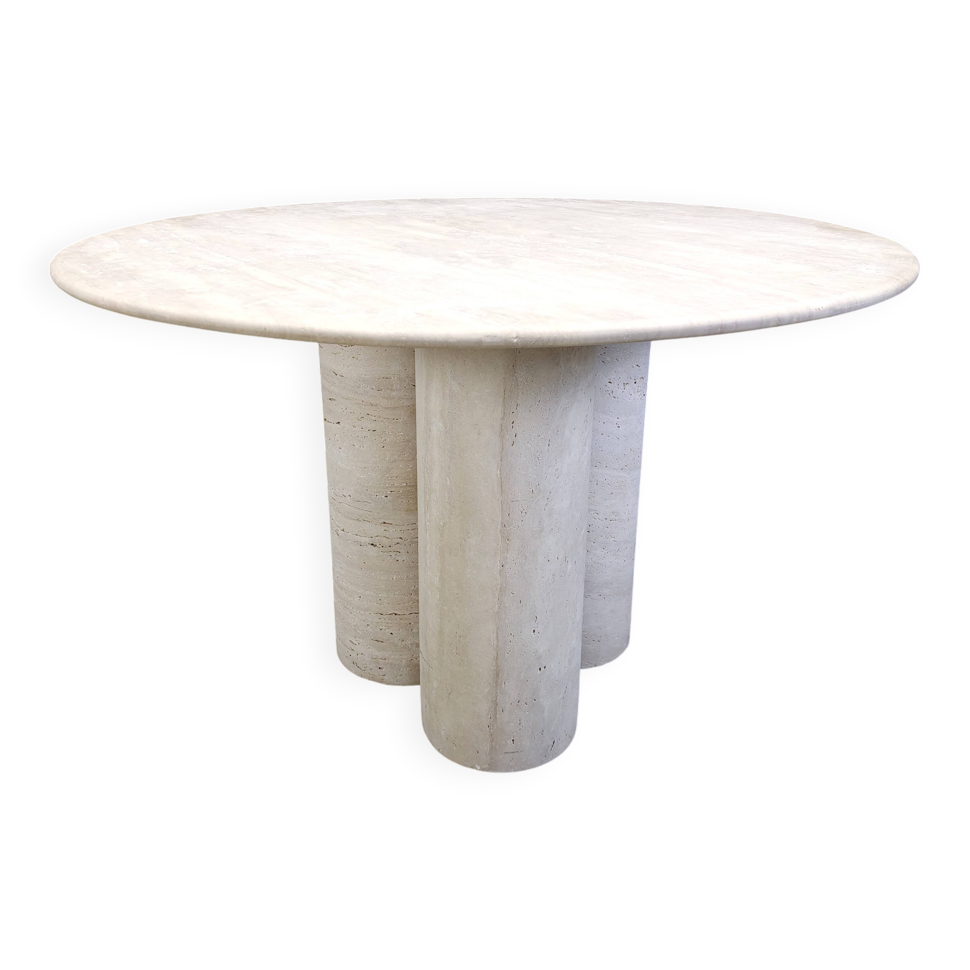 Round italian travertine dining table 1970s