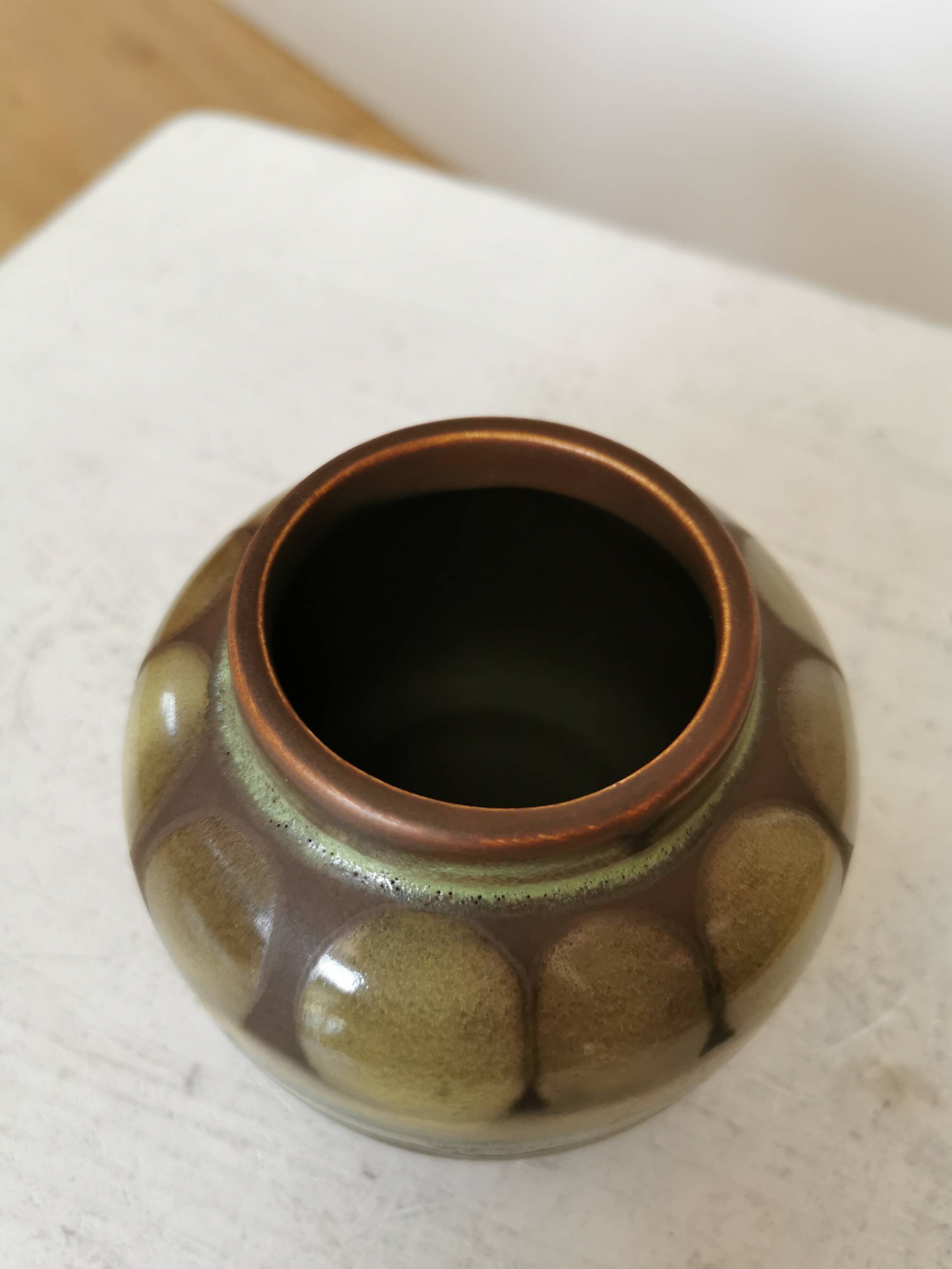 Vintage Olive Green Glazed Vase: 1970s KIL Ceramic Pottery