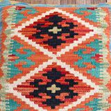 Multicolored orange afghan kilim cushion 47x47cm