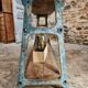 Industrial kitchen island / console table with a cast iron base – France, mid-20th century
