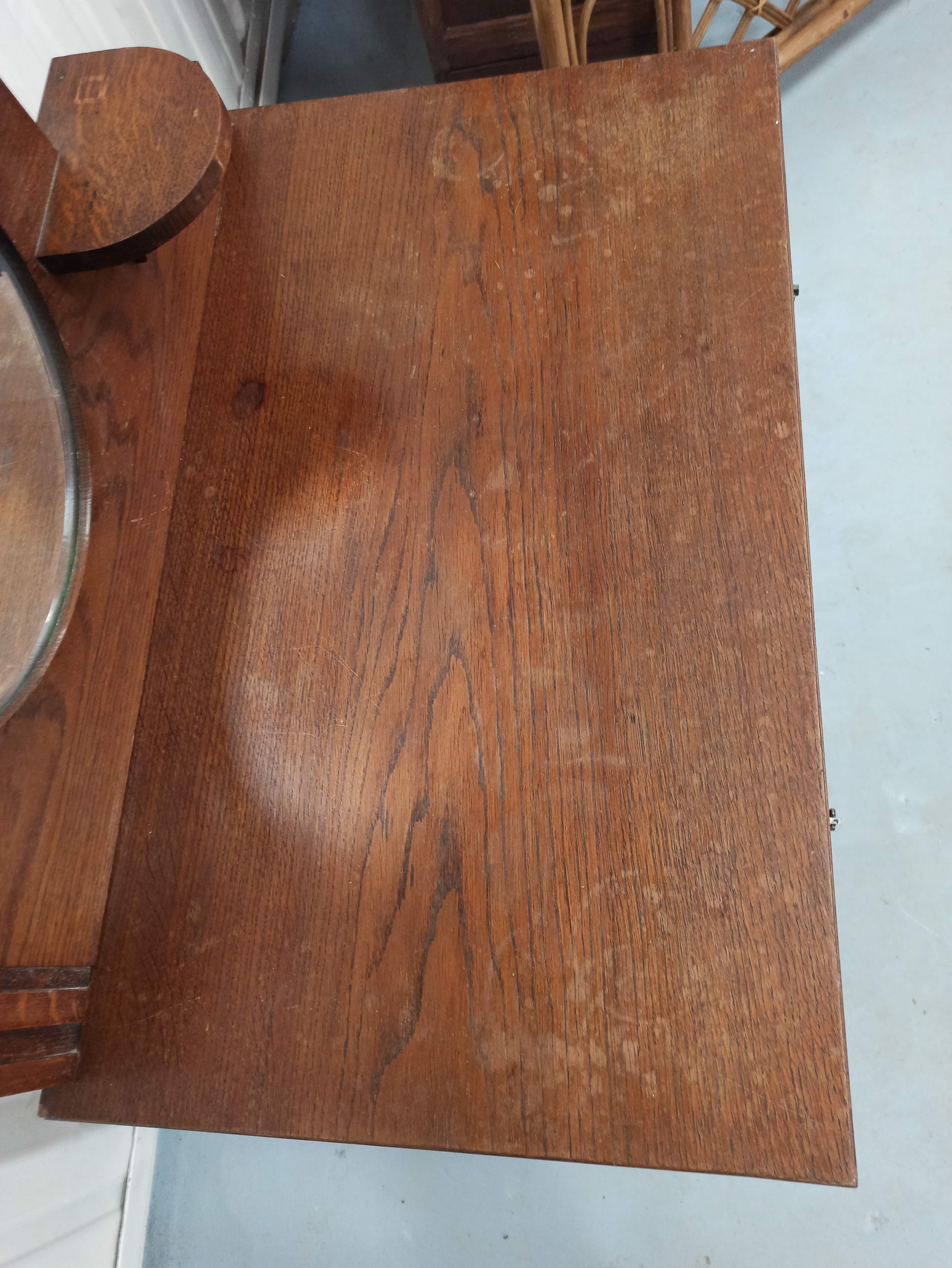 Art deco wooden dressing table oak round mirror