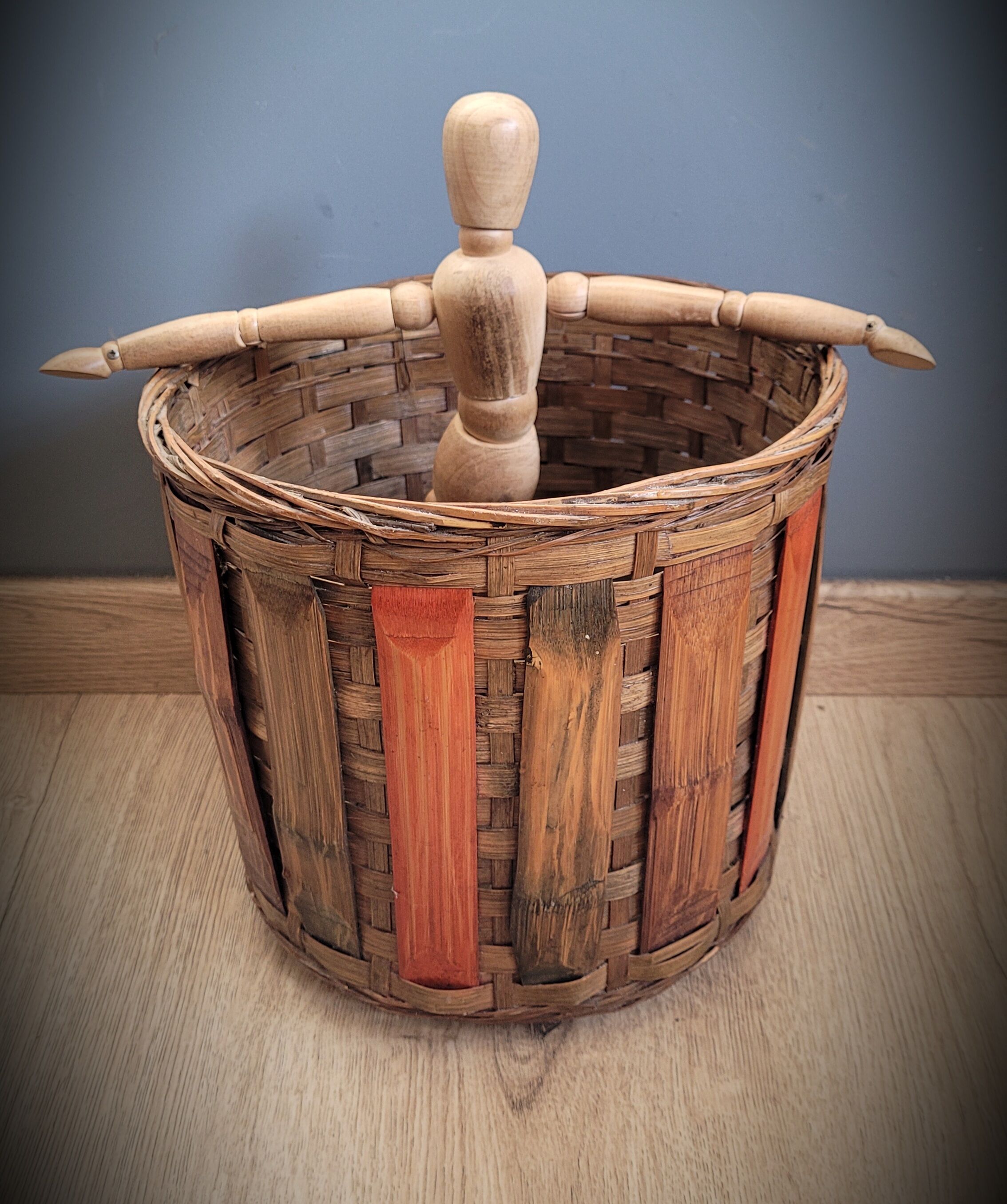 Wooden rattan basket