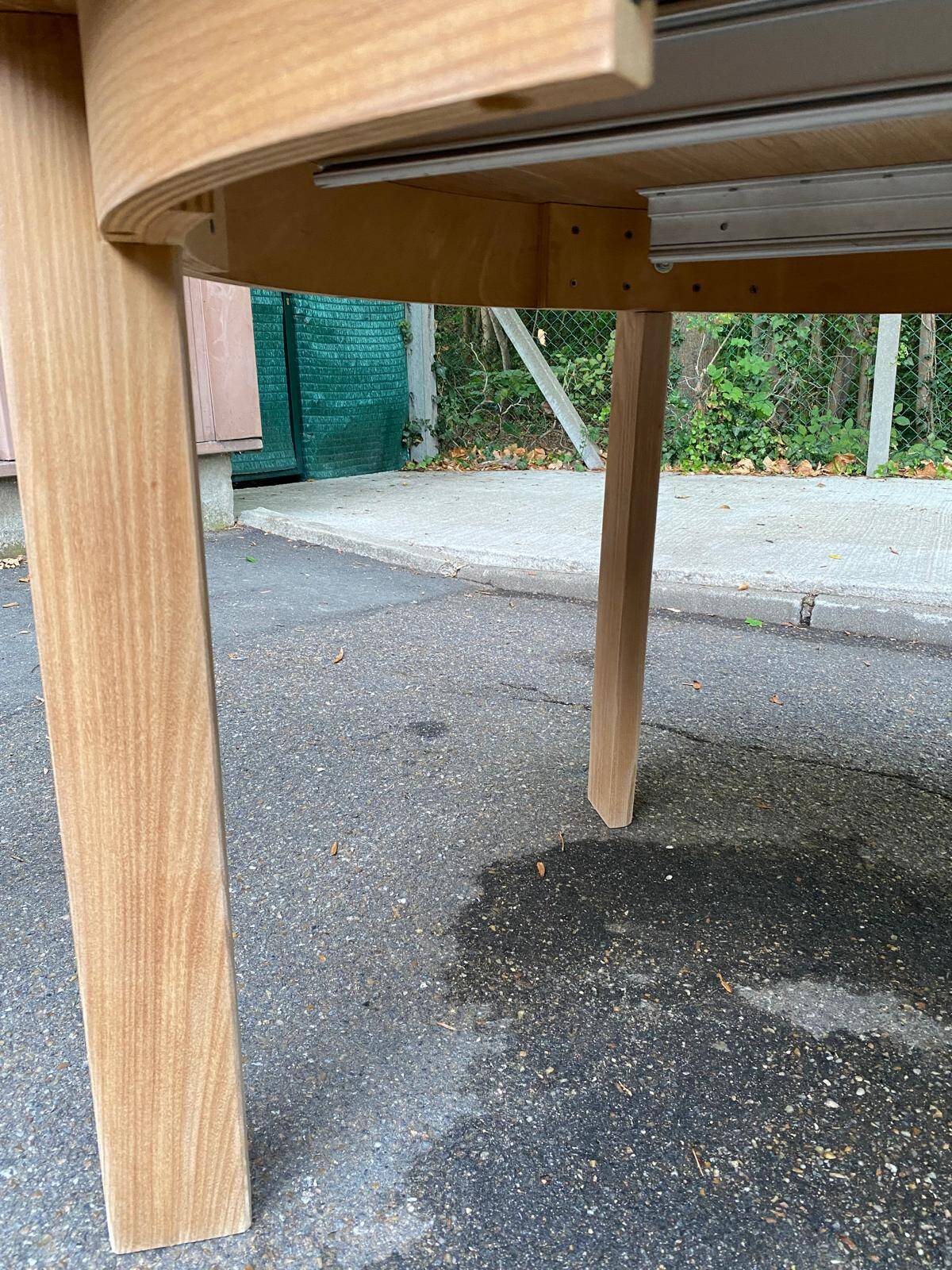 Scandinavian round extendable dining table stripped in raw oak 1980