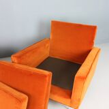 Pair of 1st edition easy chairs 25 BC by Florence Knoll in velvet, 1950s