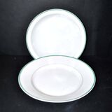 Limoges? lot de 2 plats ronds en porcelaine ancienne à liseré vert et or