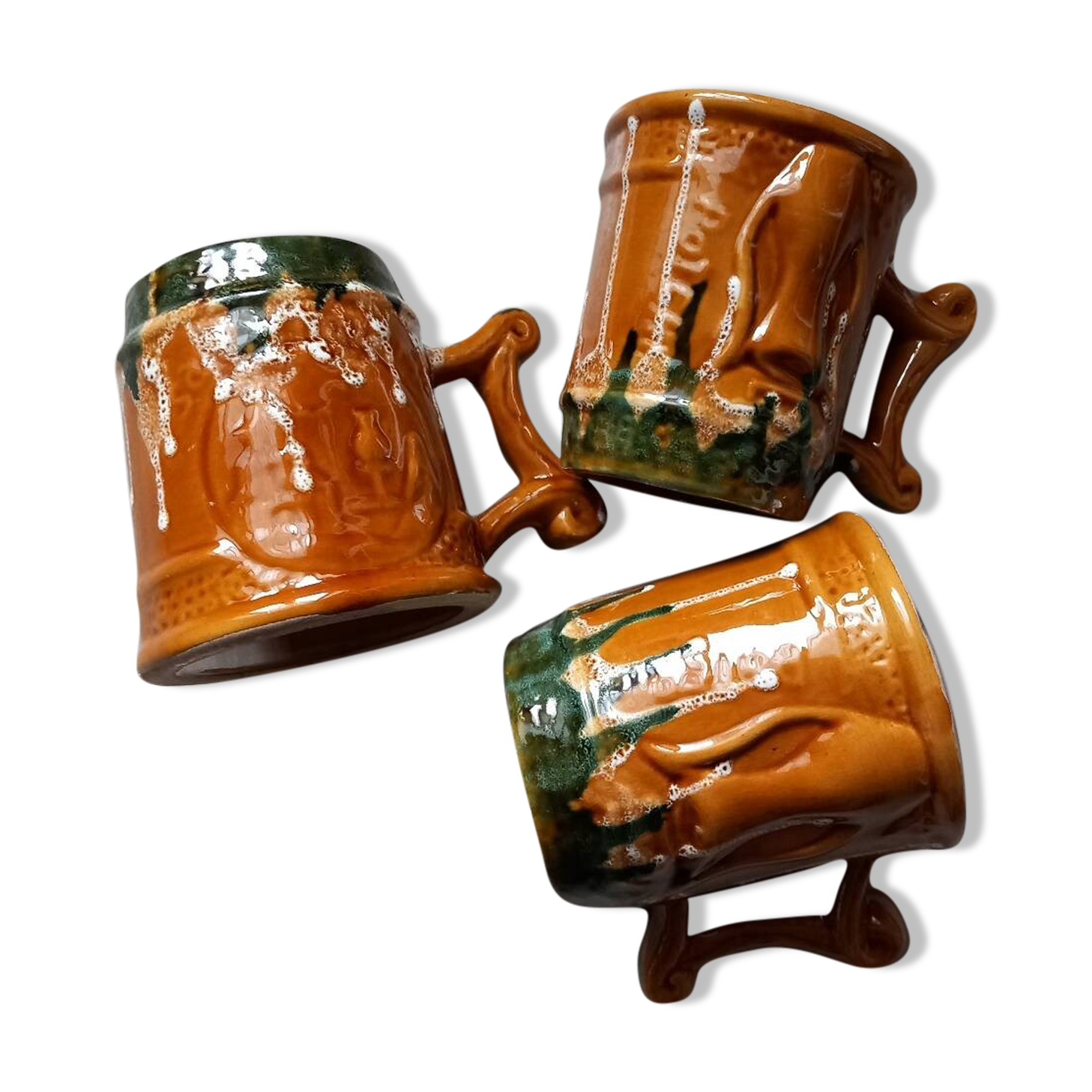 3 polychrome ceramic beer mugs with Fat Lava effect