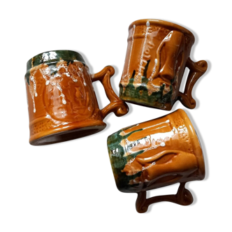 3 polychrome ceramic beer mugs with Fat Lava effect