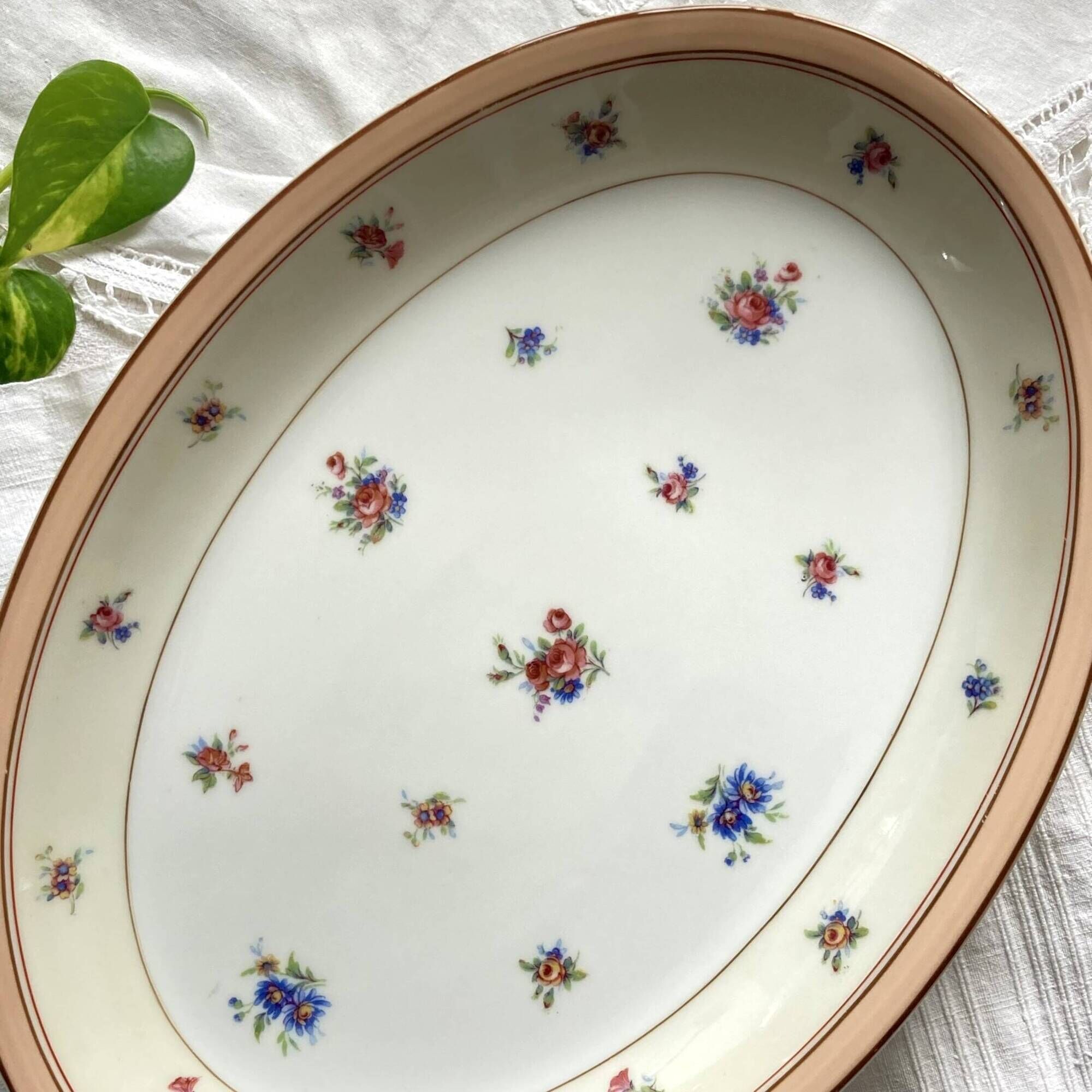 Large Limoges serving dish small flowers and gilding old porcelain Charles Ahrenfeldt