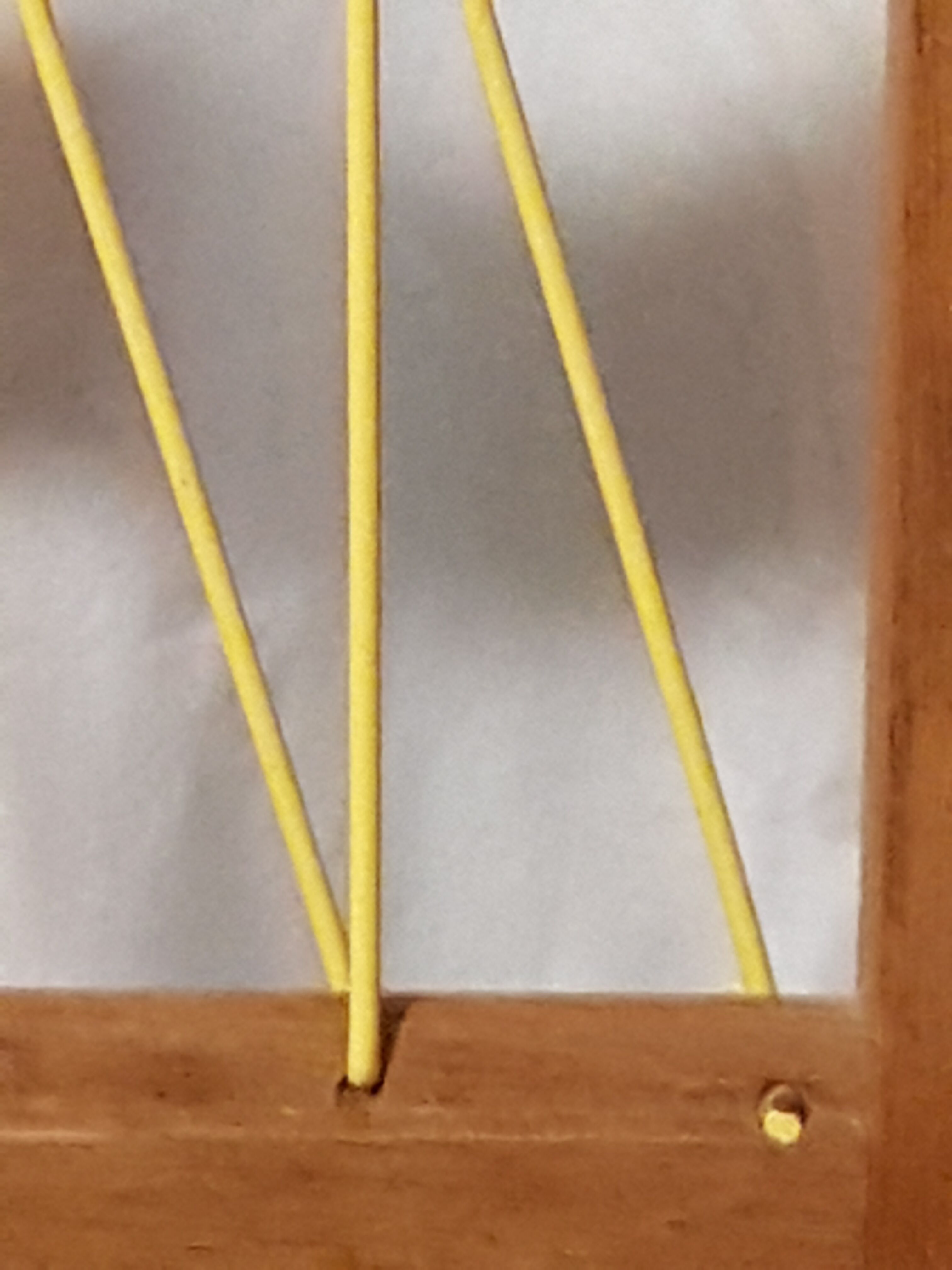 Children's bed made of wood and yellow scoubidou, 1950s.