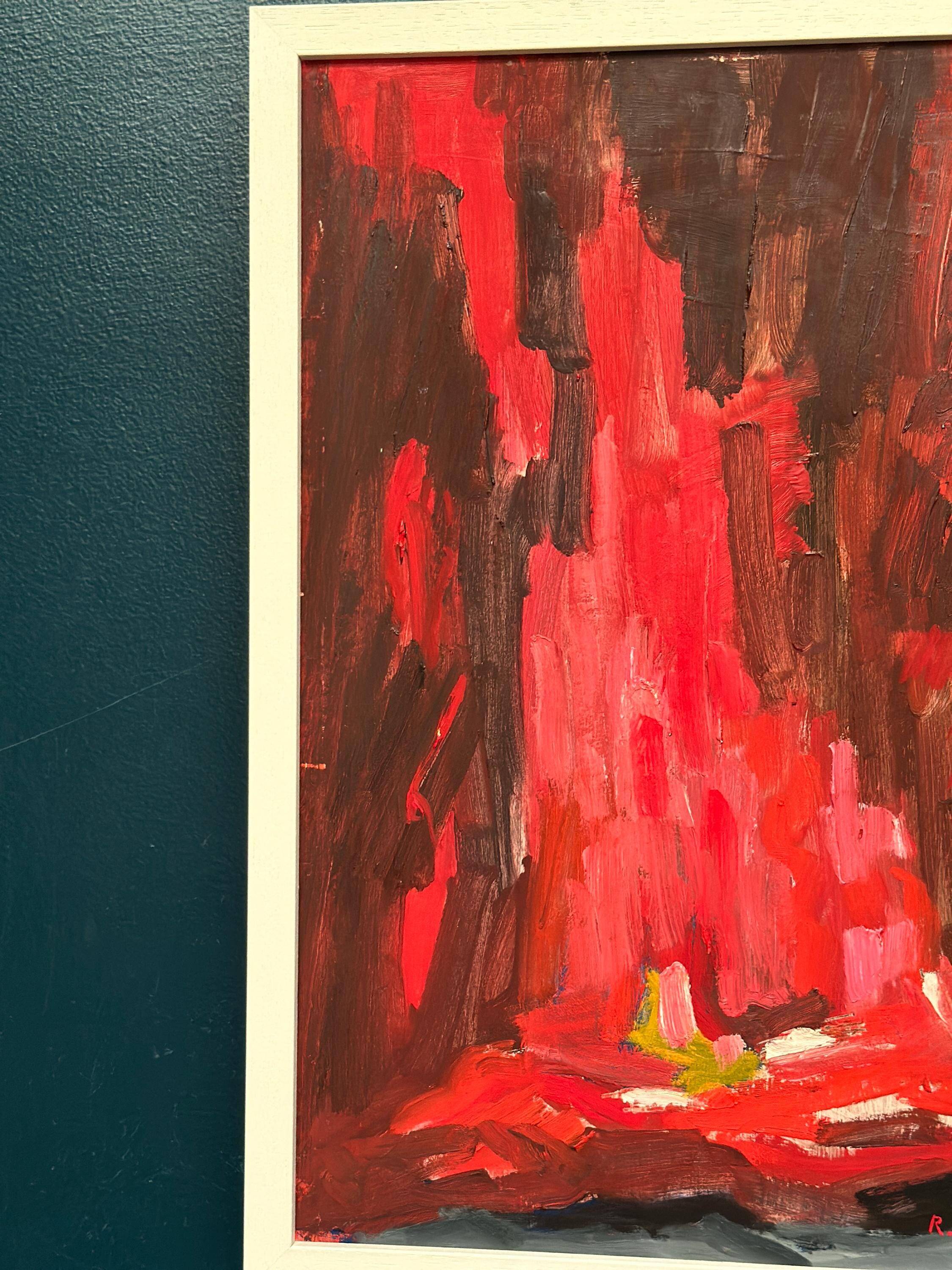 Swedish Oil on Panel – “Abstract Composition in Red” by Rune Pettersson