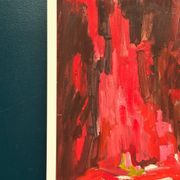 Huile su panneau suédoise – « Composition abstraite en rouge » par Rune Pettersson