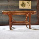 Dining table in rattan and glass 1960