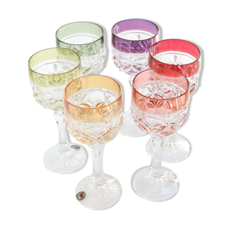 Set of 6 mid-century hand blown crystal wine glasses from Hofbauer