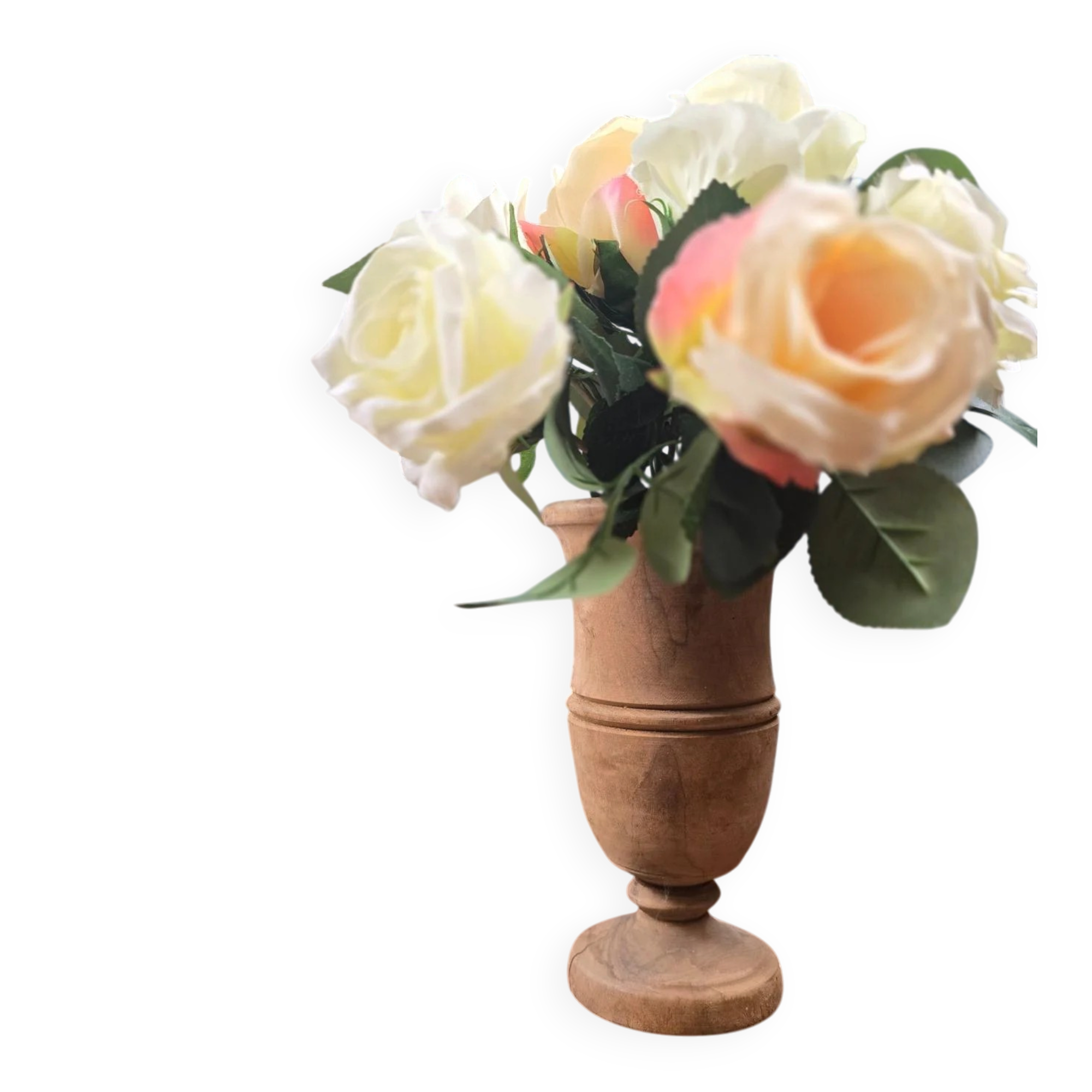 Ancient turned wooden vase, olive or fruitwood.
