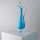 Carafe en verre de Murano bleu clair – Vase amphore italien vintage des années 1970 avec bouchon en forme de goutte.